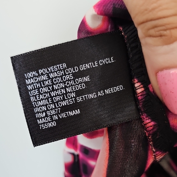 Worthington Colorful Pink and Black Pleated Front Sleeveless Graphic Blouse Med - Picture 9 of 11